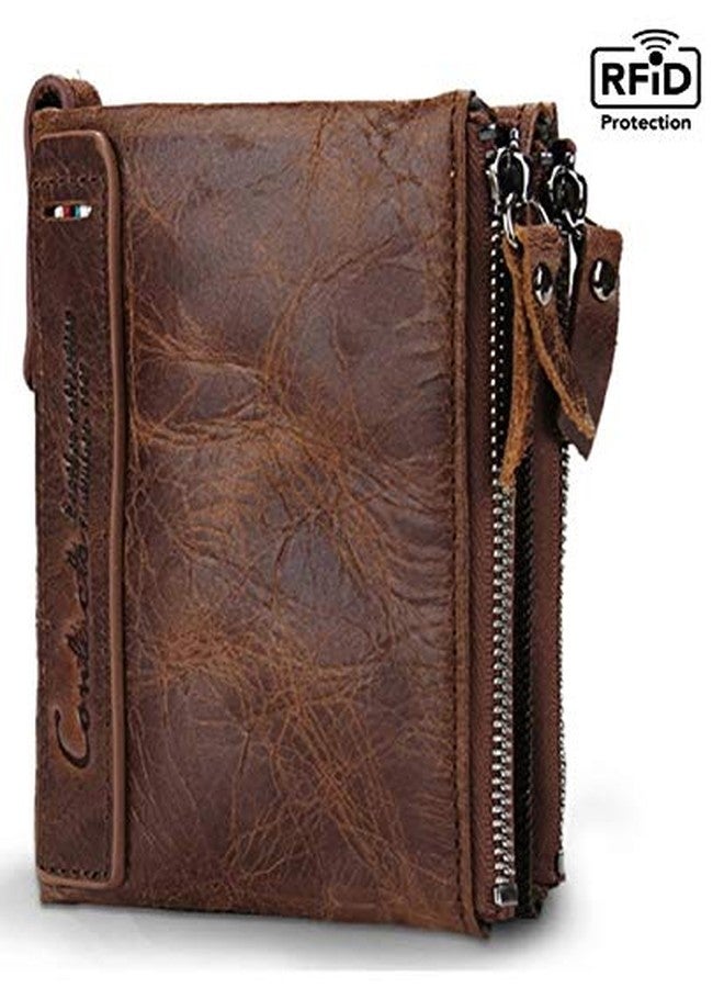 Contacts Men's Genuine Leather Wallet with Rakhi Combo Gift Set | RFID Blocking for Men Bifold Zip Wallet| 7 to 8 Card Slots Including 1 ID Window, Brown - Image 3